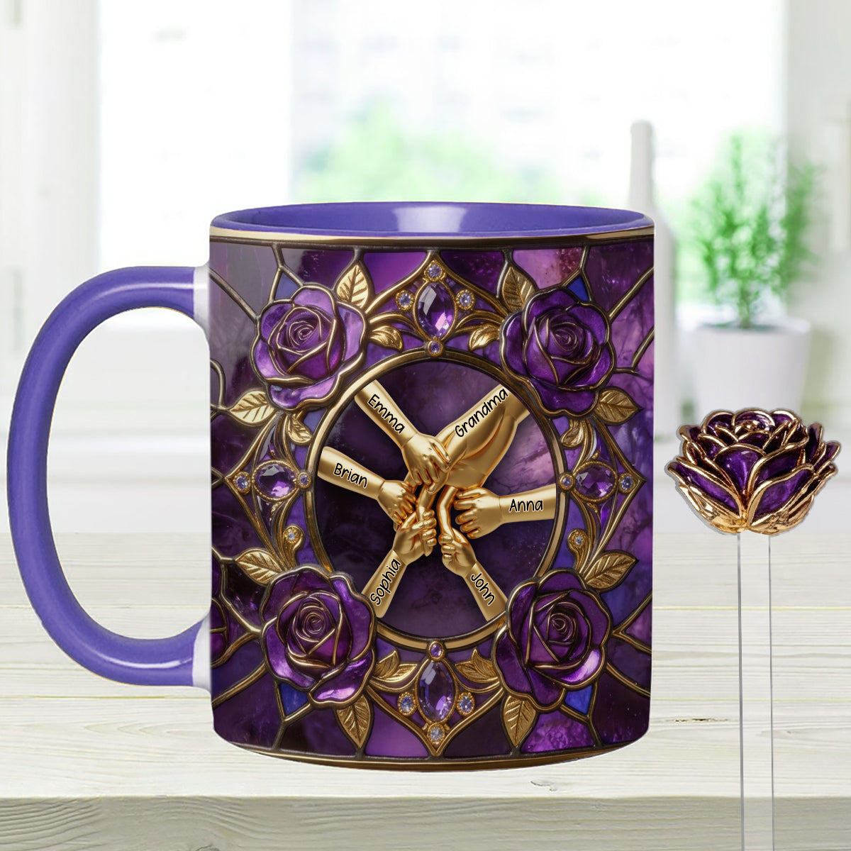 Hold My Hand, Hold My Heart - Personalized Grandma Set Accent Mug with Acrylic Stirrers