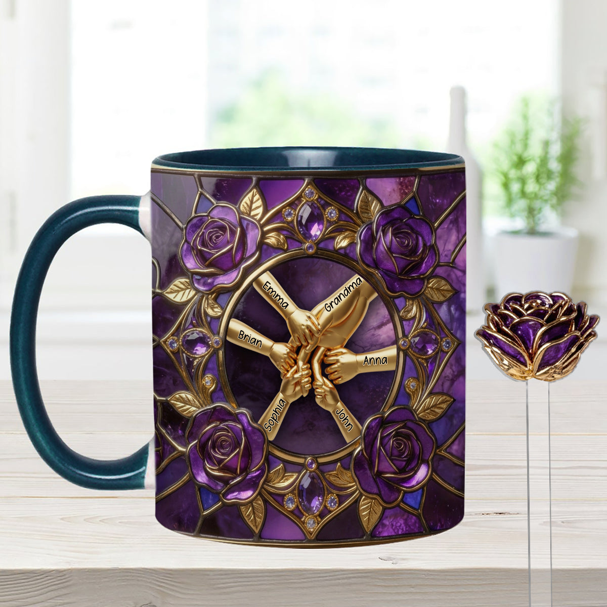 Hold My Hand, Hold My Heart - Personalized Grandma Set Accent Mug with Acrylic Stirrers