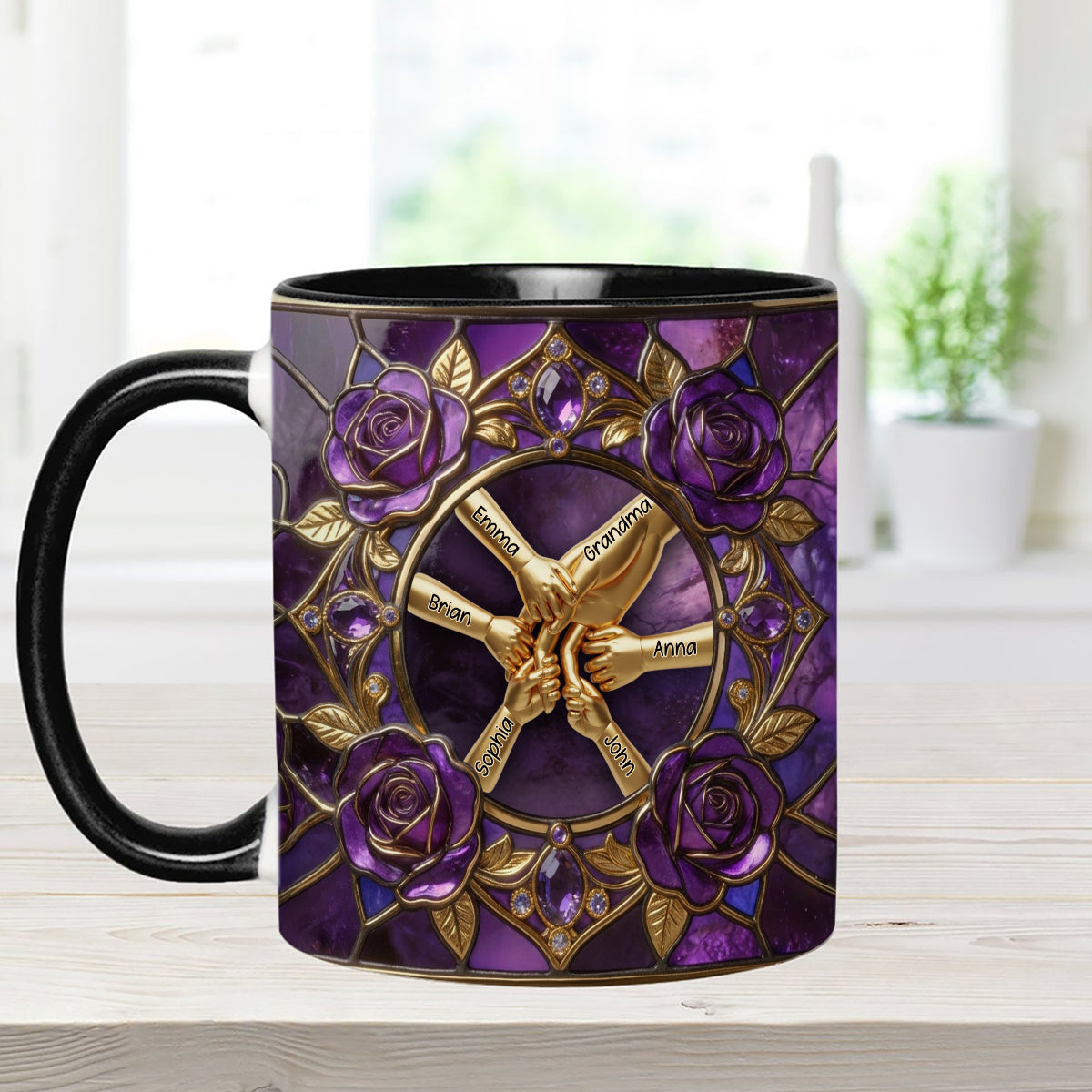 Hold My Hand, Hold My Heart - Personalized Grandma Set Accent Mug with Acrylic Stirrers