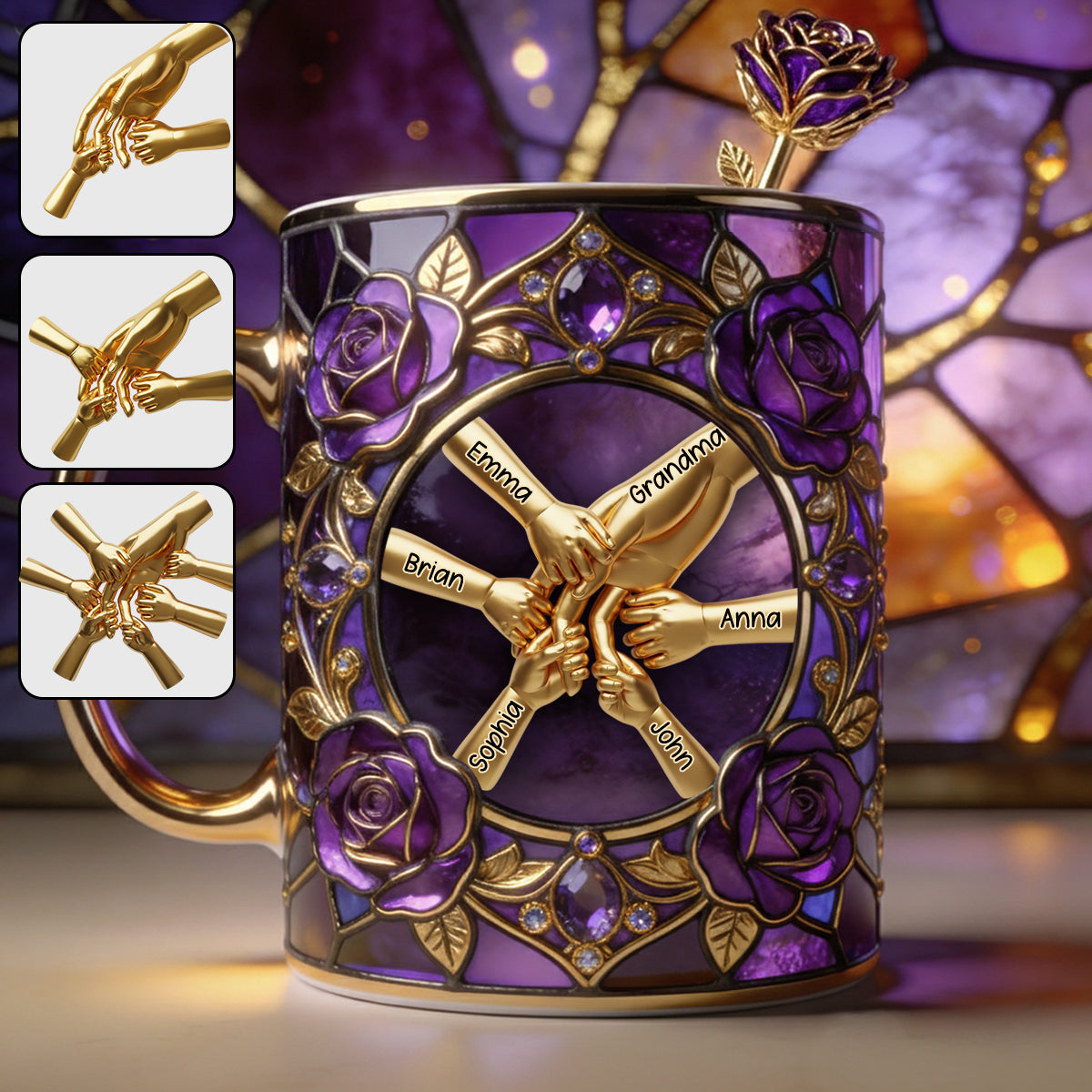 Hold My Hand, Hold My Heart - Personalized Grandma Set Accent Mug with Acrylic Stirrers