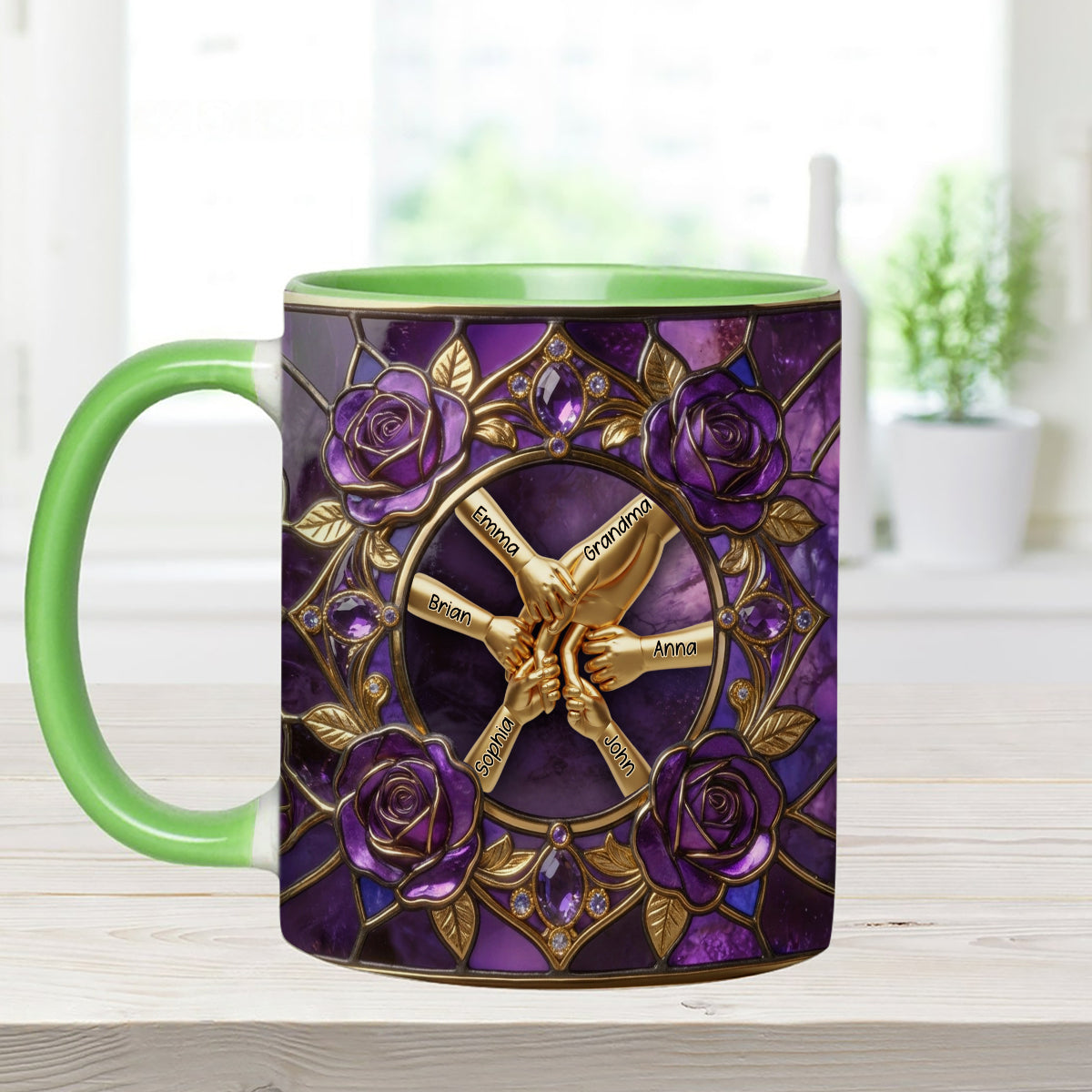 Hold My Hand, Hold My Heart - Personalized Grandma Set Accent Mug with Acrylic Stirrers