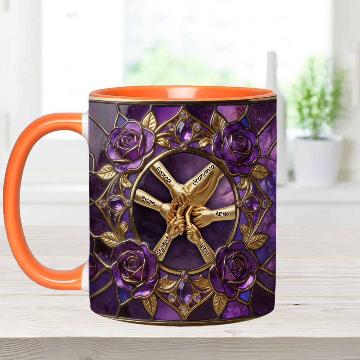 Hold My Hand, Hold My Heart - Personalized Grandma Set Accent Mug with Acrylic Stirrers