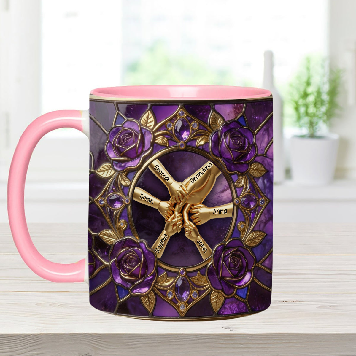 Hold My Hand, Hold My Heart - Personalized Grandma Set Accent Mug with Acrylic Stirrers