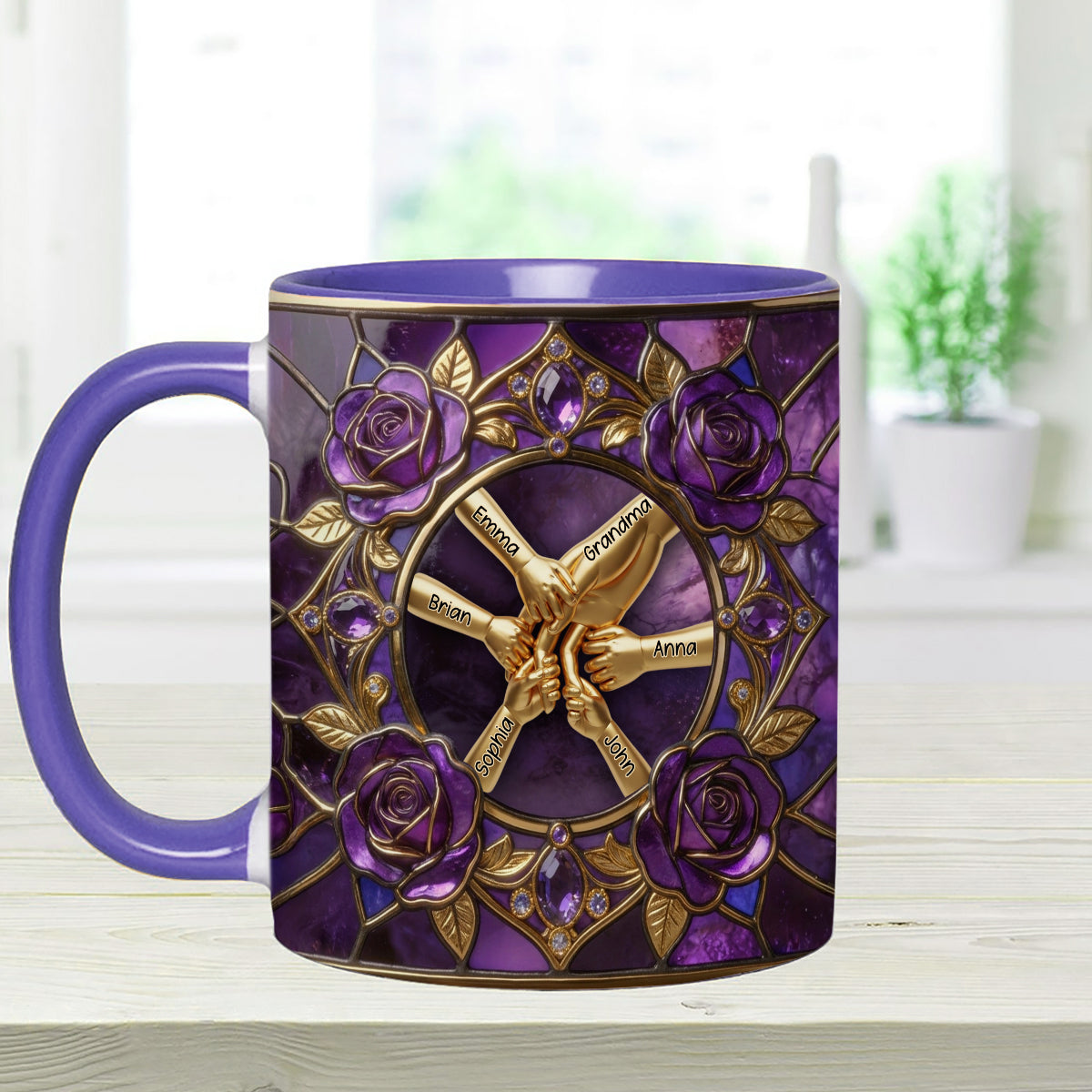 Hold My Hand, Hold My Heart - Personalized Grandma Set Accent Mug with Acrylic Stirrers