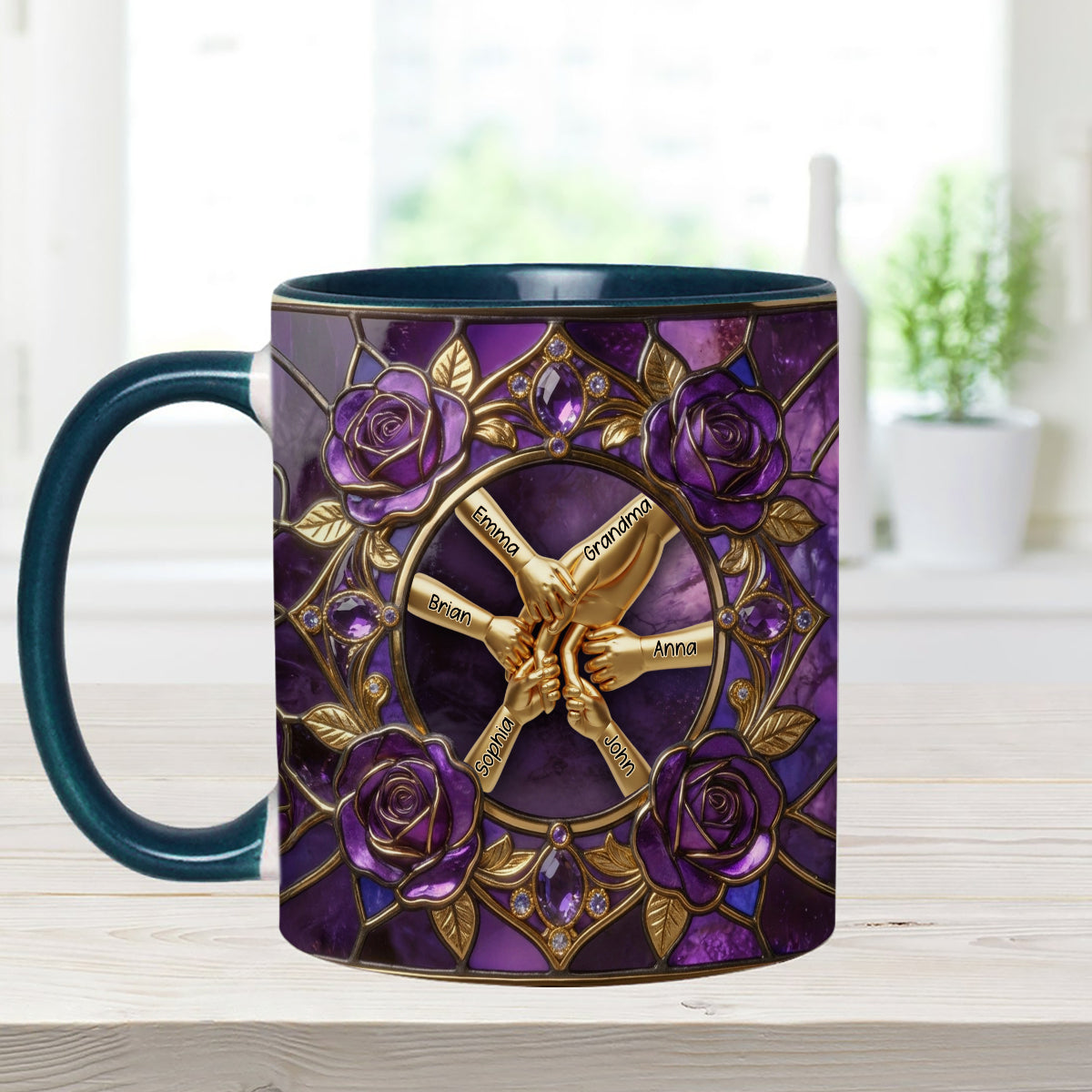 Hold My Hand, Hold My Heart - Personalized Grandma Set Accent Mug with Acrylic Stirrers