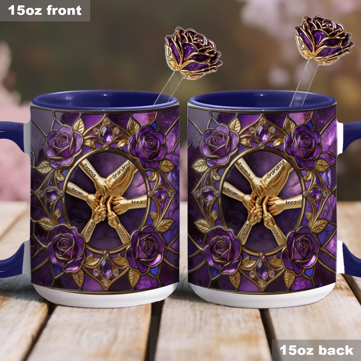 Hold My Hand, Hold My Heart - Personalized Grandma Set Accent Mug with Acrylic Stirrers