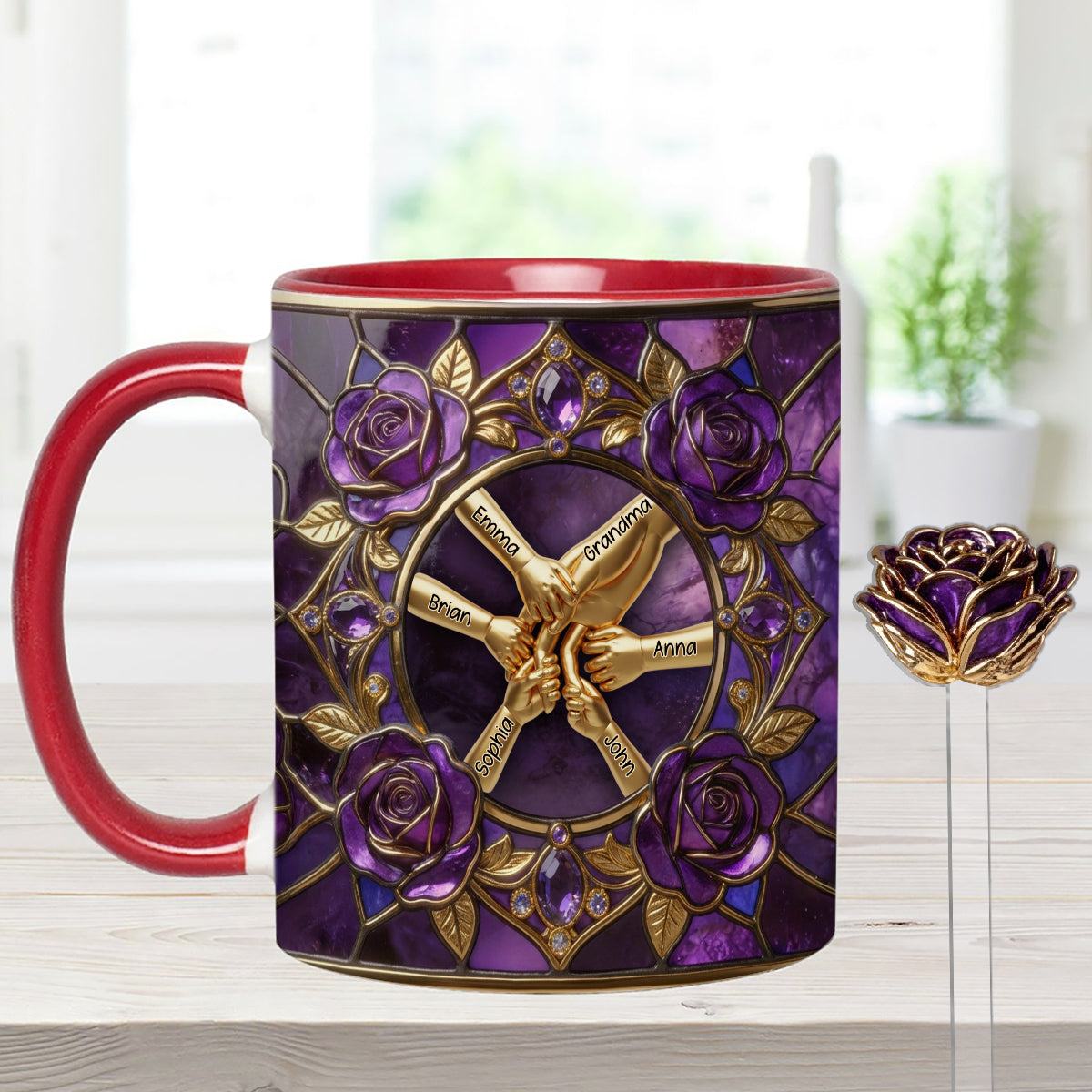 Hold My Hand, Hold My Heart - Personalized Grandma Set Accent Mug with Acrylic Stirrers