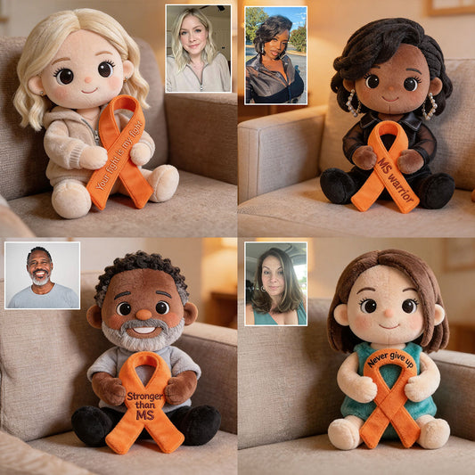 Never Give Up Orange Ribbon - Personalized Multiple Sclerosis Awareness Premium Faux Fur Pillow