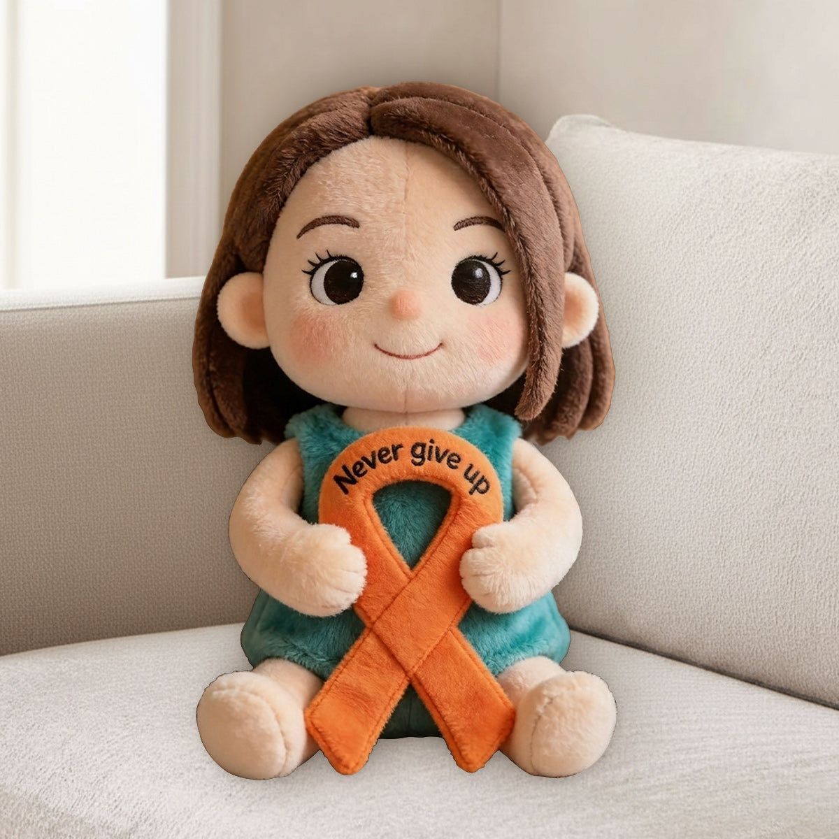 Never Give Up Orange Ribbon - Personalized Multiple Sclerosis Awareness Premium Faux Fur Pillow