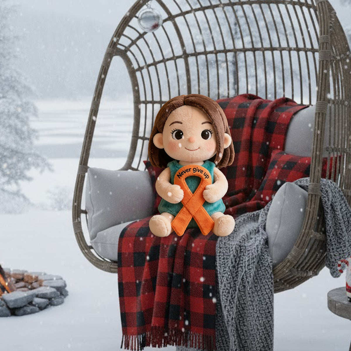 Never Give Up Orange Ribbon - Personalized Multiple Sclerosis Awareness Premium Faux Fur Pillow