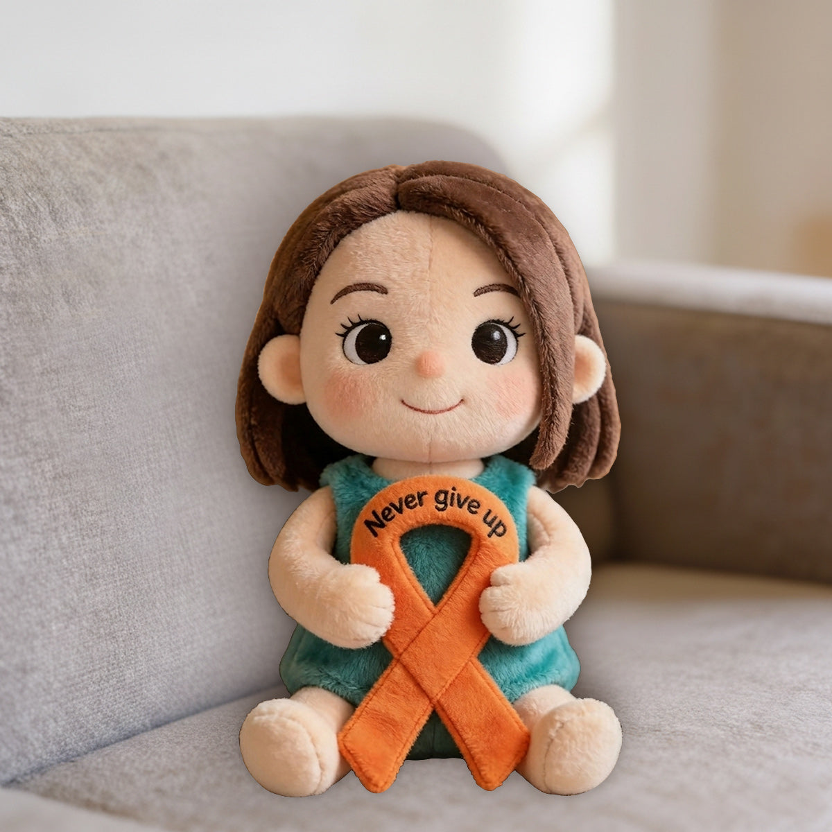 Never Give Up Orange Ribbon - Personalized Multiple Sclerosis Awareness Premium Faux Fur Pillow