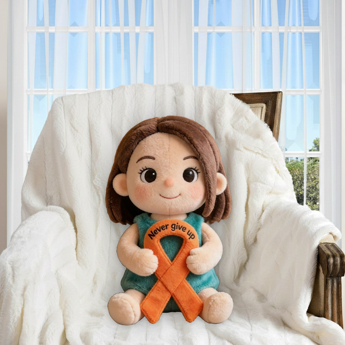 Never Give Up Orange Ribbon - Personalized Multiple Sclerosis Awareness Premium Faux Fur Pillow