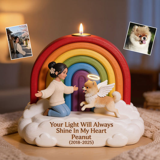 Remember This Rainbow Bridge Remembrance Day - Personalized Dog Custom Shape Wooden Candle Holder