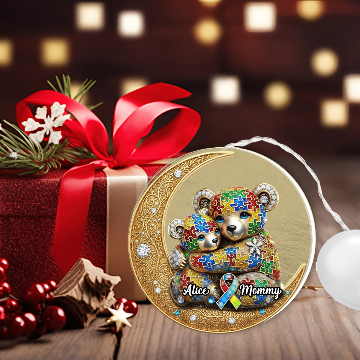 Strong Mama - Personalized Autism Awareness LED Light Ornament