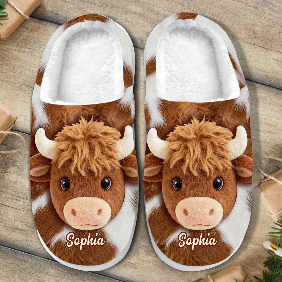 Love Highland Cow - Personalized Highland Cow Slippers
