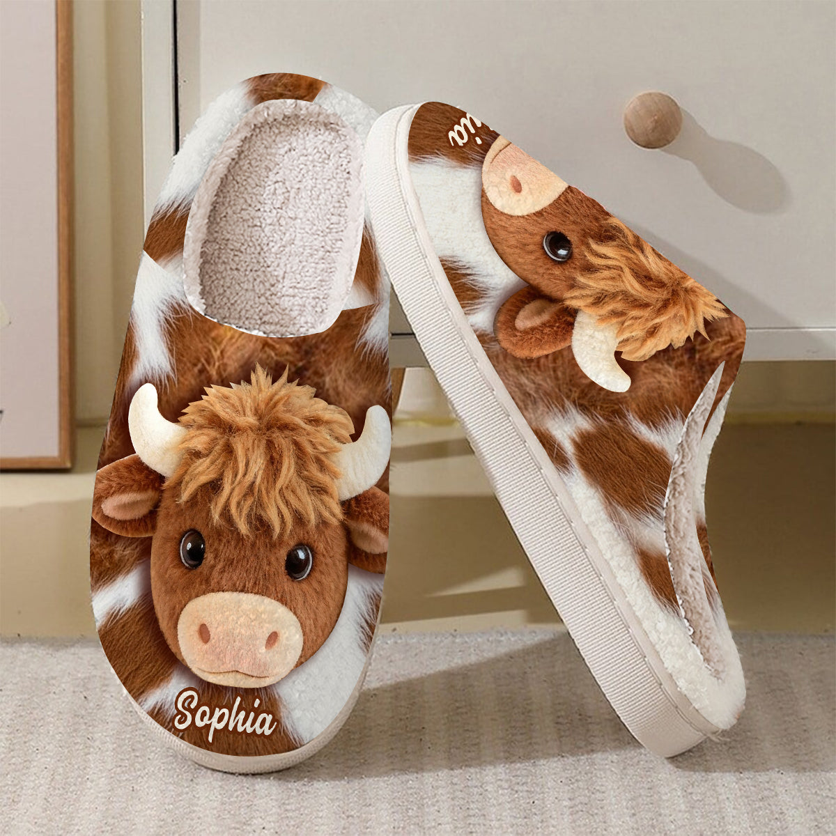 Love Highland Cow - Personalized Highland Cow Slippers