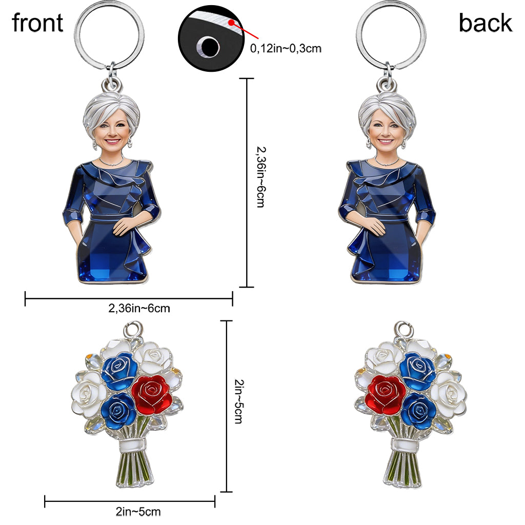 Custom Any Photo American Mom/Grandma - Personalized Grandma Premium Keychain With Charms