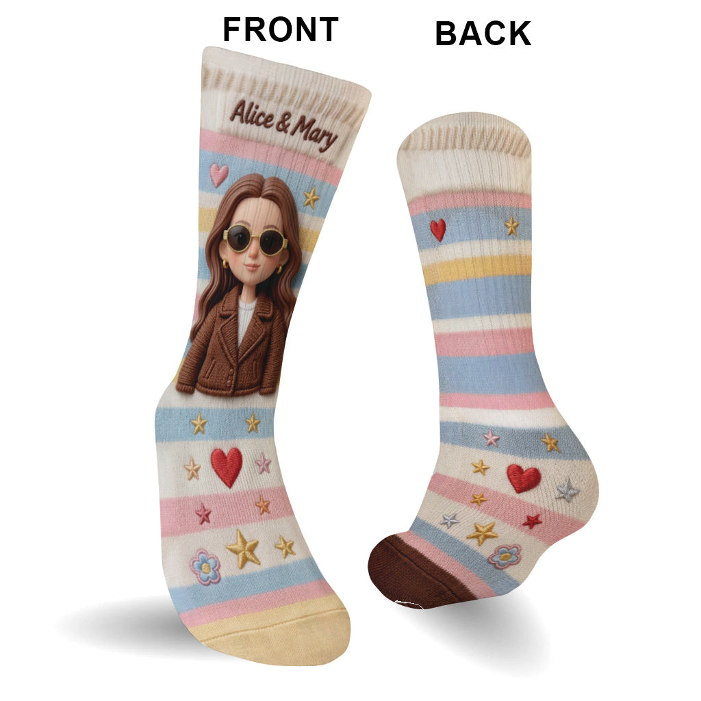 Custom Any Photo - Besties Forever - Personalized Bestie Socks