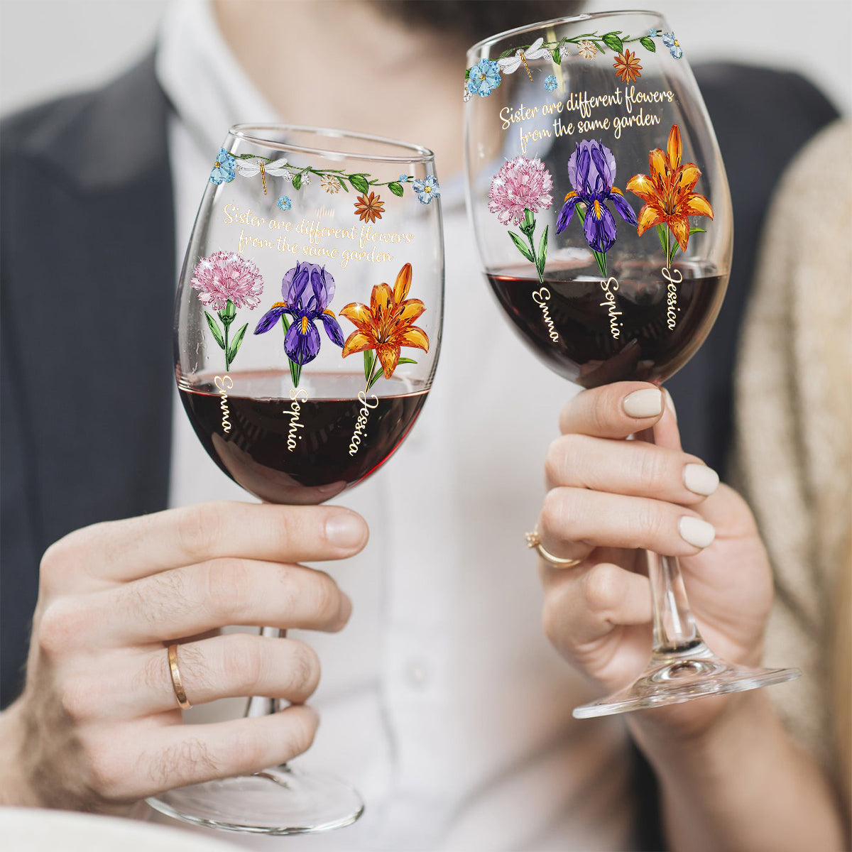 Merry Christmas - Personalized Bestie Wine Glass With Long Stem