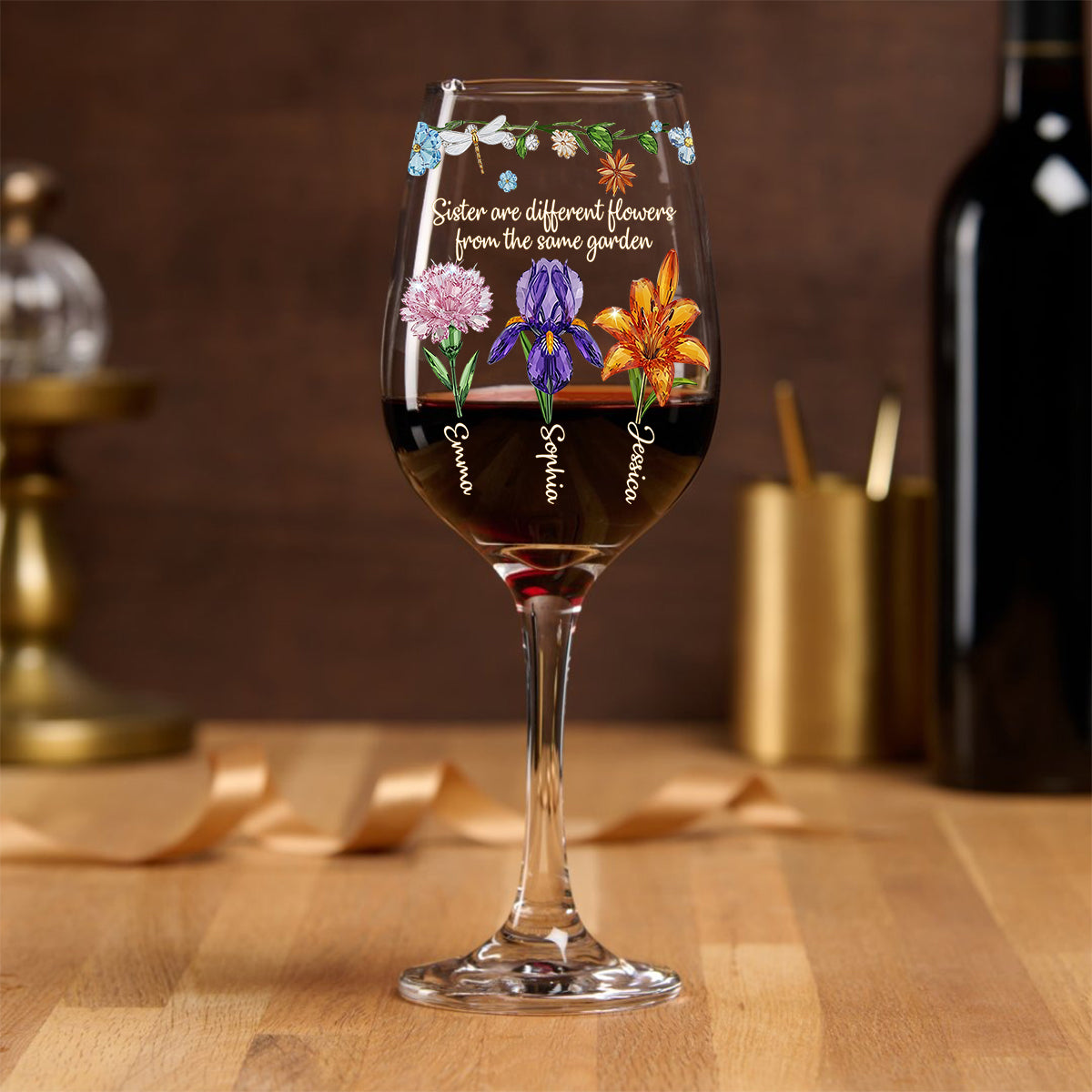 Merry Christmas - Personalized Bestie Wine Glass With Long Stem
