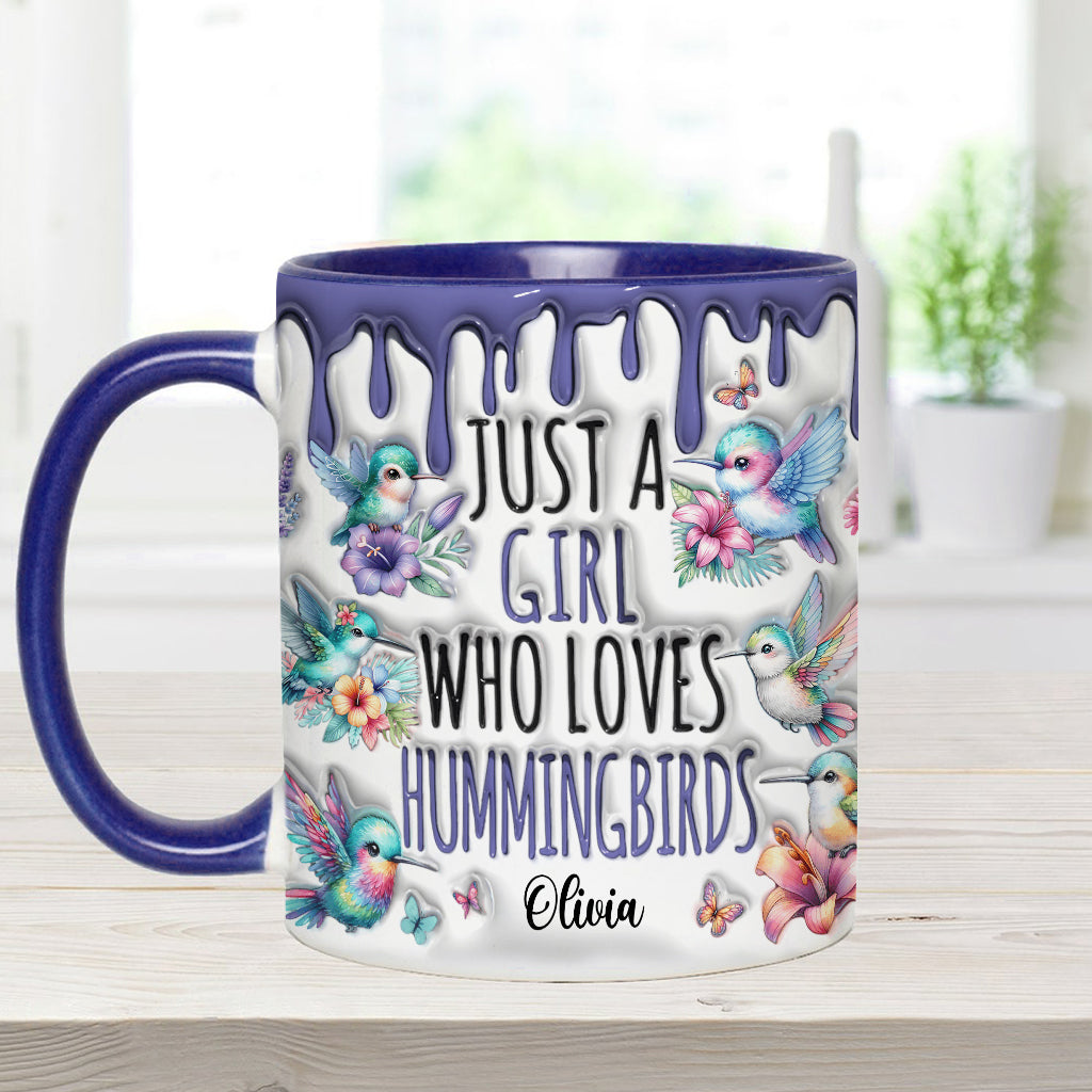 Einfach ein Mädchen, das Kolibris liebt – personalisierte Tasse mit Kolibri-Akzent