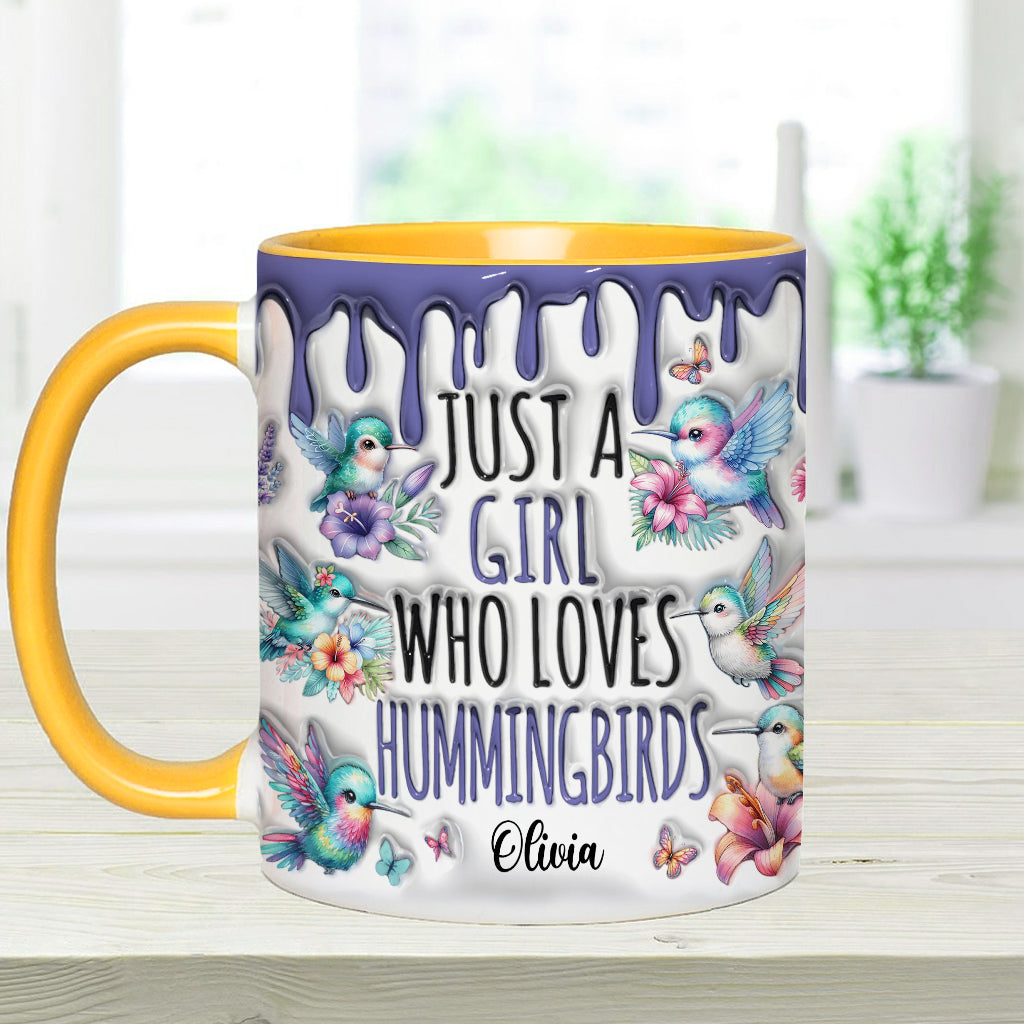 Einfach ein Mädchen, das Kolibris liebt – personalisierte Tasse mit Kolibri-Akzent