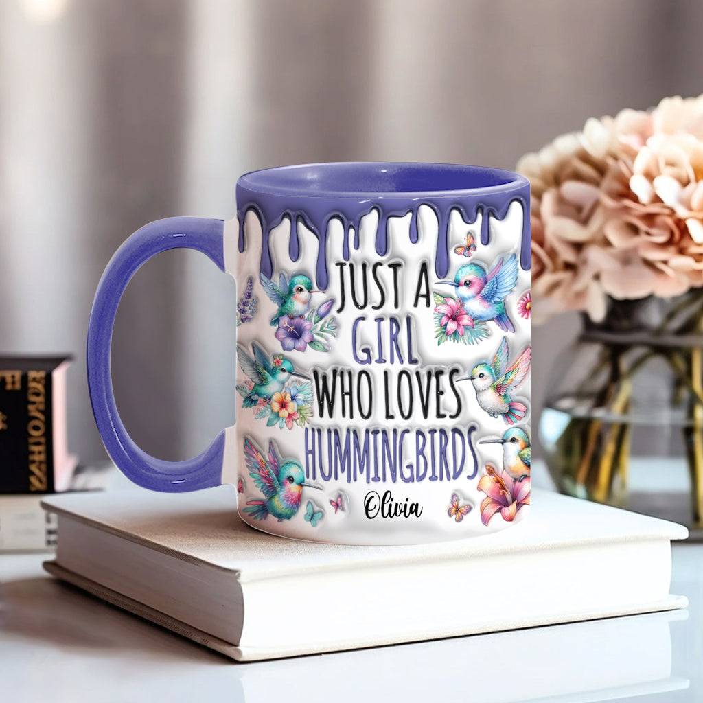 Einfach ein Mädchen, das Kolibris liebt – personalisierte Tasse mit Kolibri-Akzent