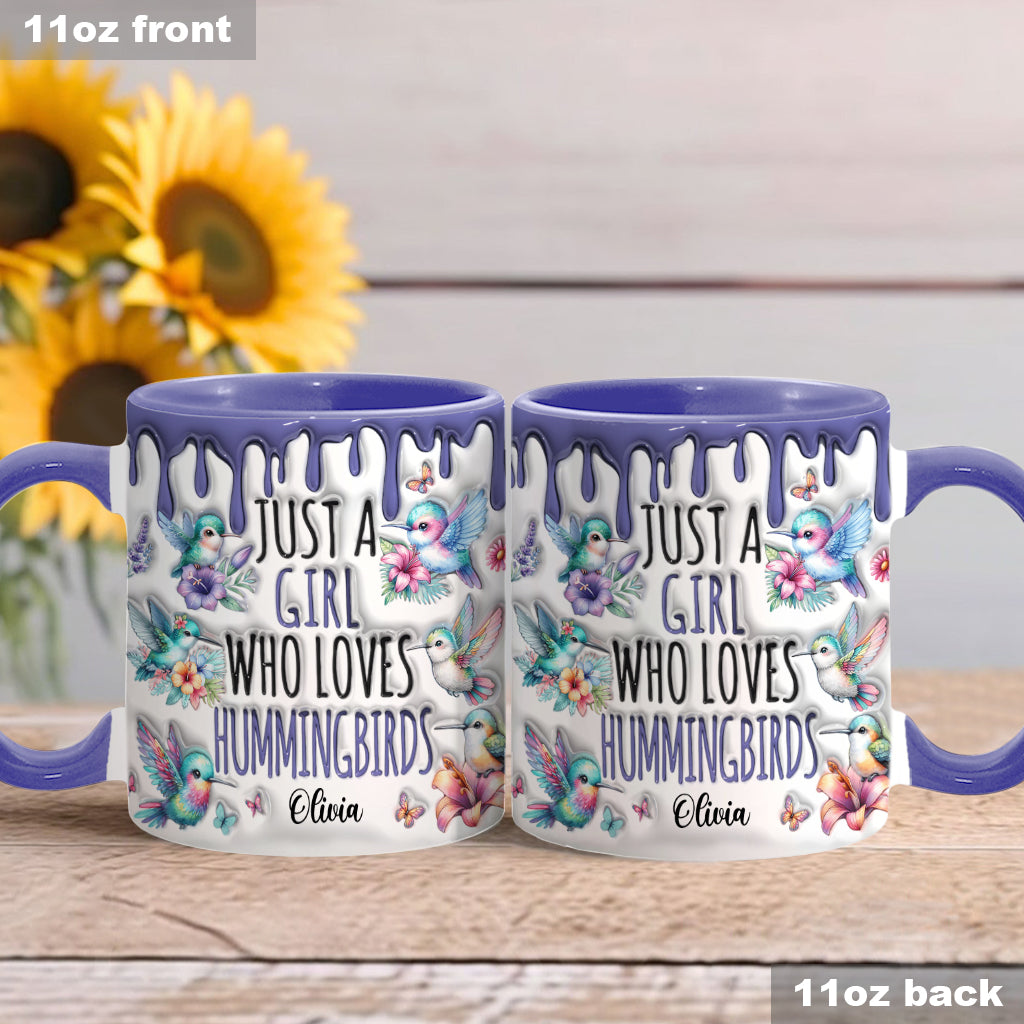 Einfach ein Mädchen, das Kolibris liebt – personalisierte Tasse mit Kolibri-Akzent