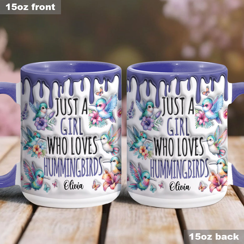 Einfach ein Mädchen, das Kolibris liebt – personalisierte Tasse mit Kolibri-Akzent