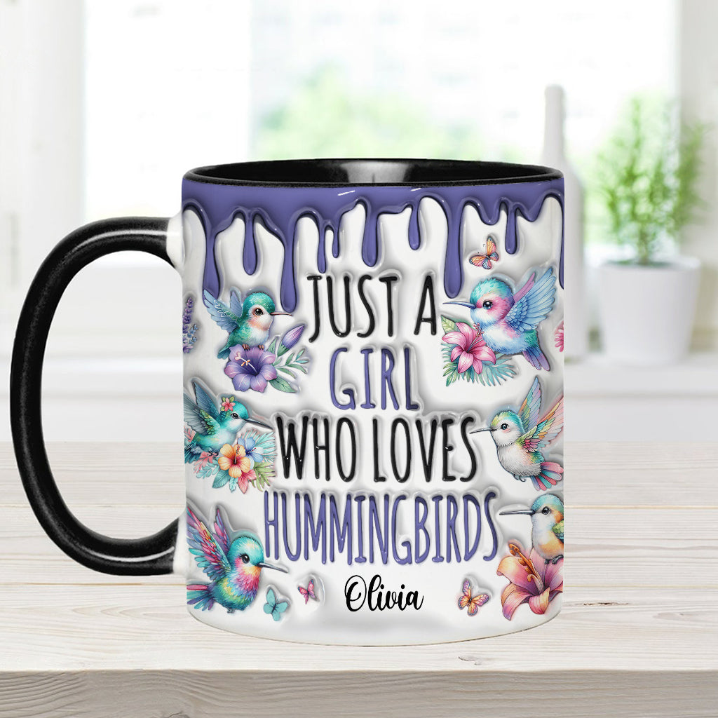 Einfach ein Mädchen, das Kolibris liebt – personalisierte Tasse mit Kolibri-Akzent