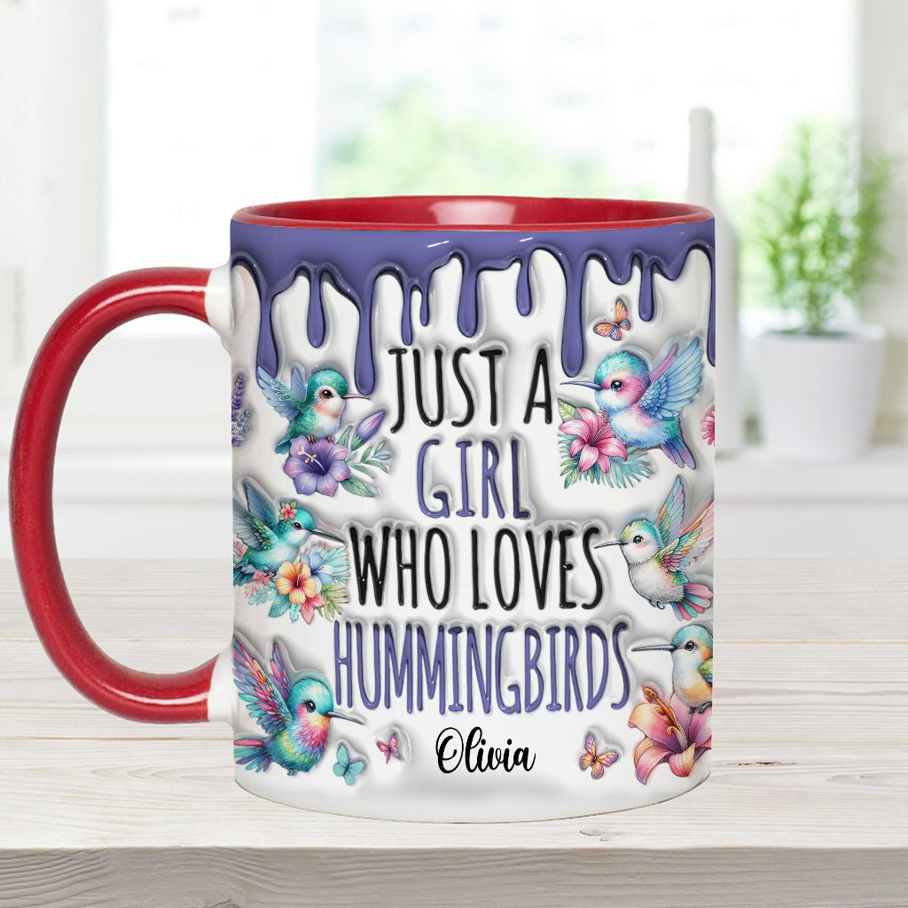 Einfach ein Mädchen, das Kolibris liebt – personalisierte Tasse mit Kolibri-Akzent