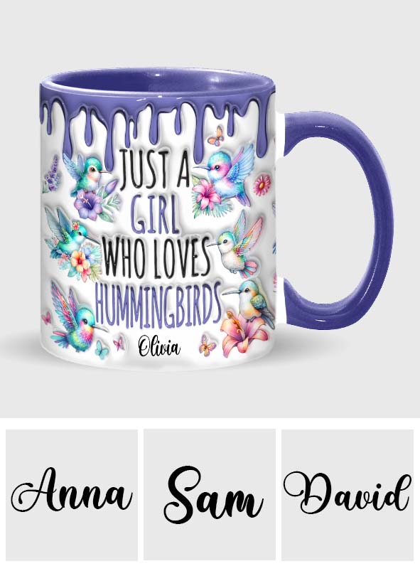 Einfach ein Mädchen, das Kolibris liebt – personalisierte Tasse mit Kolibri-Akzent
