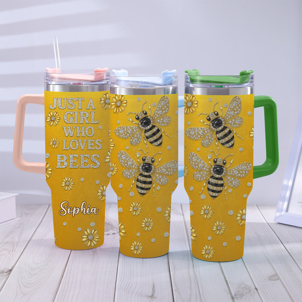 Une fille qui aime les abeilles - Gobelet abeille personnalisé avec anse