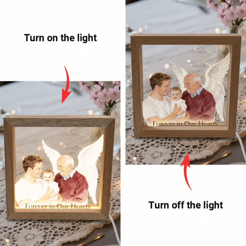 Add Deceased Person from Different Photos - Personalized Memorial Wooden Frame LED Light