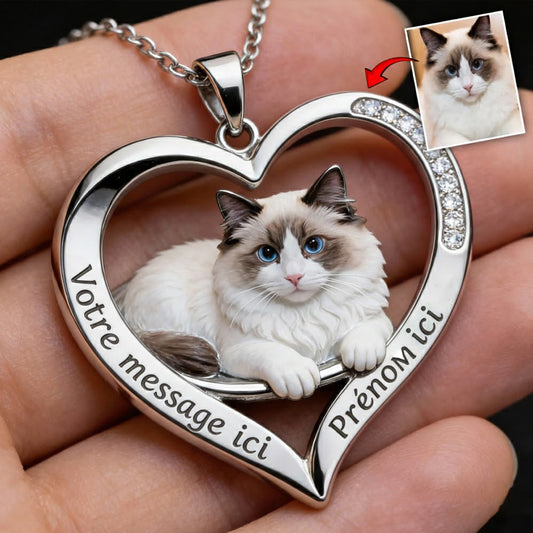 Collier de portrait d'animal de compagnie personnalisé - Halskette mit Anhänger chat personnalisé en métal