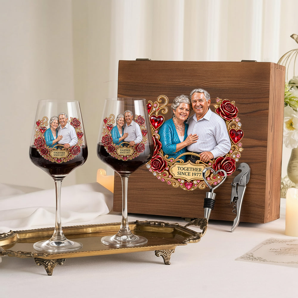 You & Me, We Got This - Personalized Couple Wine Glasses Set With Wooden Box