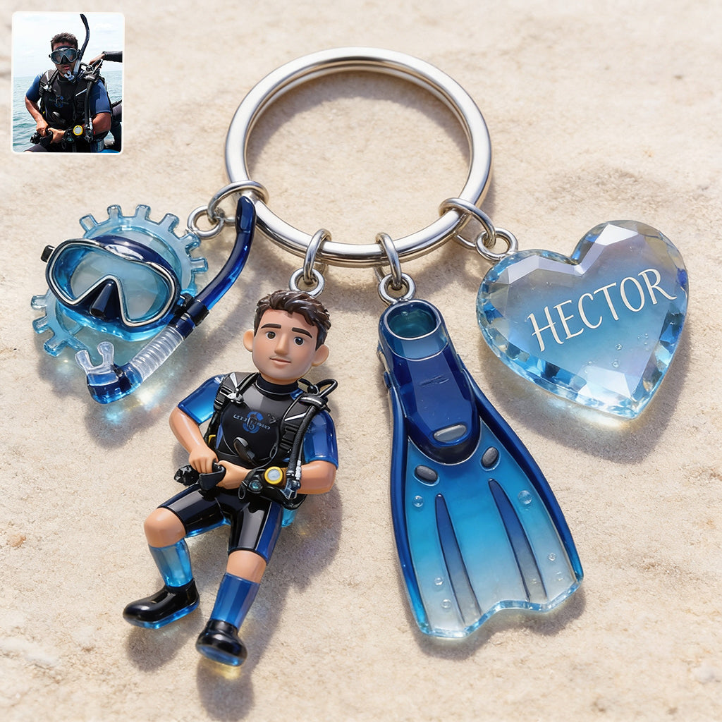 Benutzerdefiniert aus jedem Foto - Personalisierter Premium Schlüsselanhänger für Tauchen mit Charms