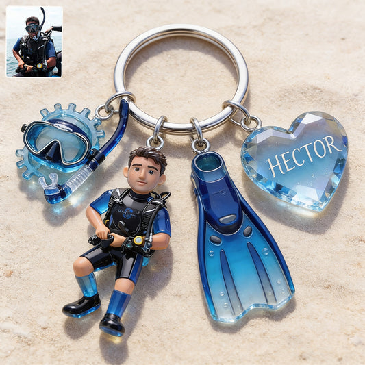 Custom From Any Photo - Personalized Scuba Diving Premium Keychain With Charms
