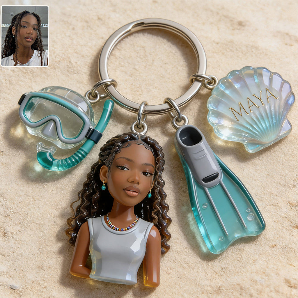Benutzerdefiniert aus jedem Foto - Personalisierter Premium Schlüsselanhänger für Tauchen mit Charms
