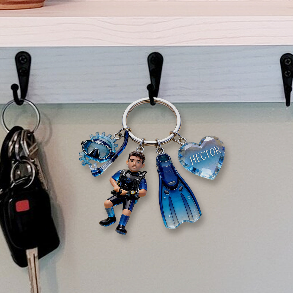 Benutzerdefiniert aus jedem Foto - Personalisierter Premium Schlüsselanhänger für Tauchen mit Charms