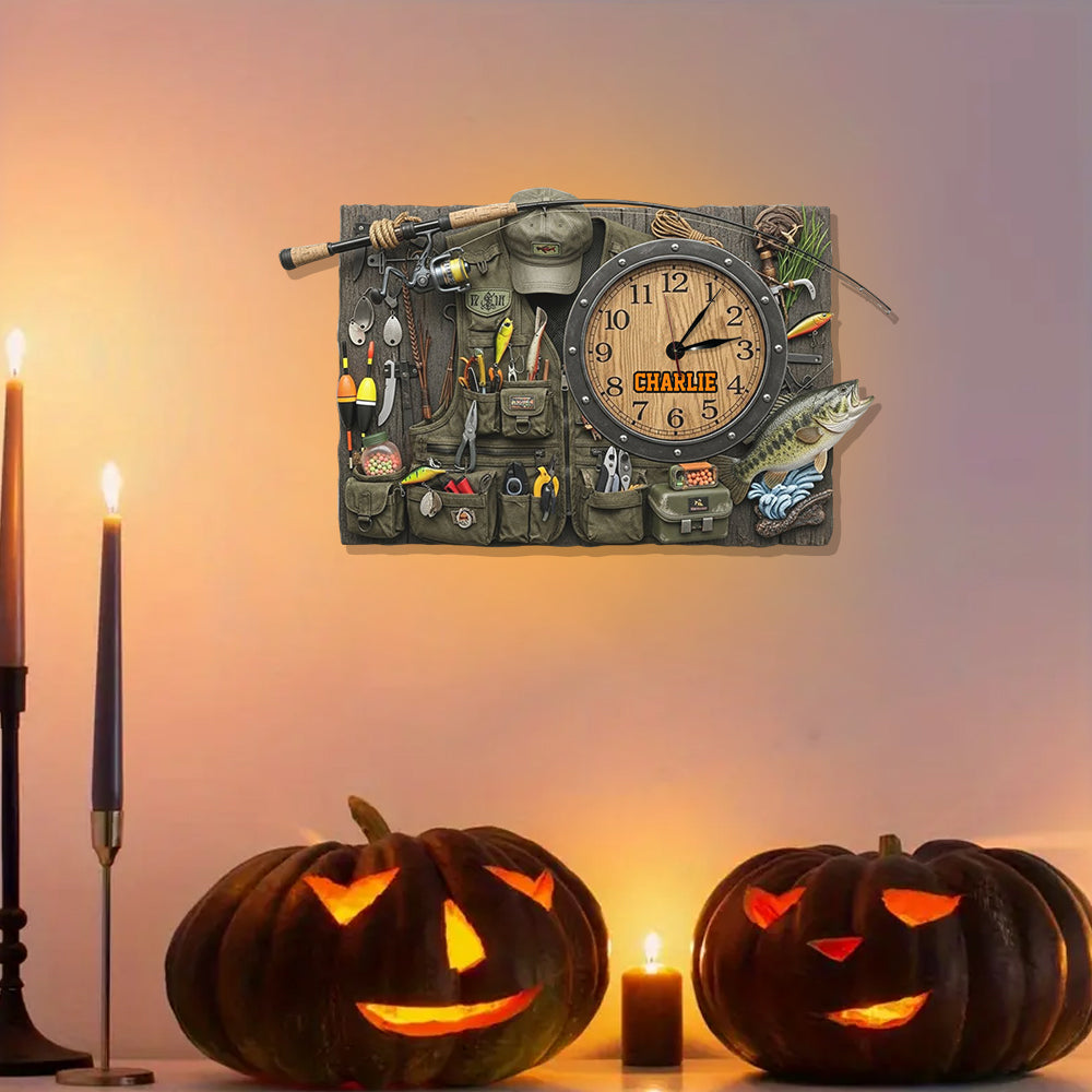 Liebe zum Angeln – Personalisierte LED-Wanduhr mit Angellicht