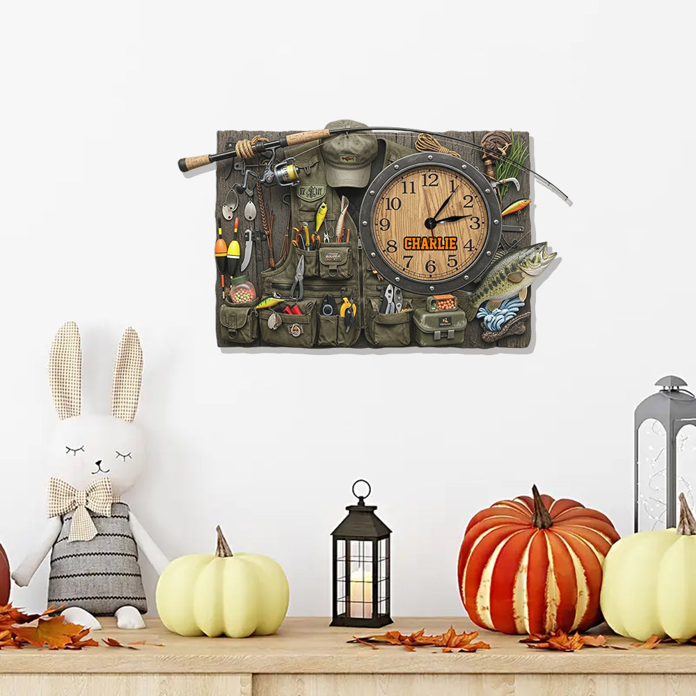 Liebe zum Angeln – Personalisierte LED-Wanduhr mit Angellicht