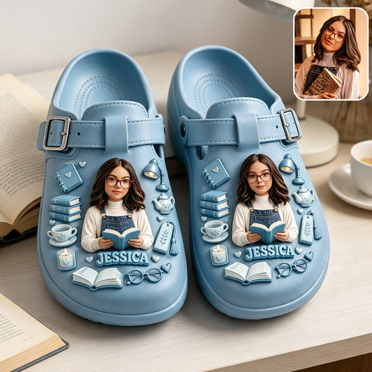 Ein Mädchen, das Bücher liebt - Personalisierte Clogs mit Fußgewölbeunterstützung