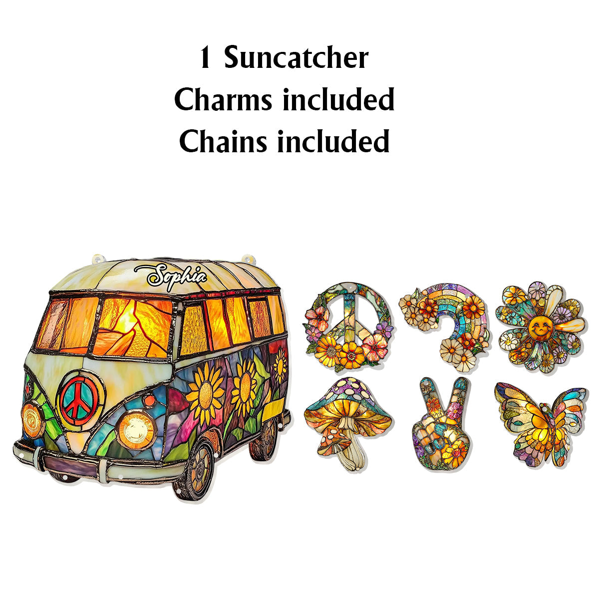Hippie Caravan - Personalized Hippie Window Hanging Suncatcher With Charms