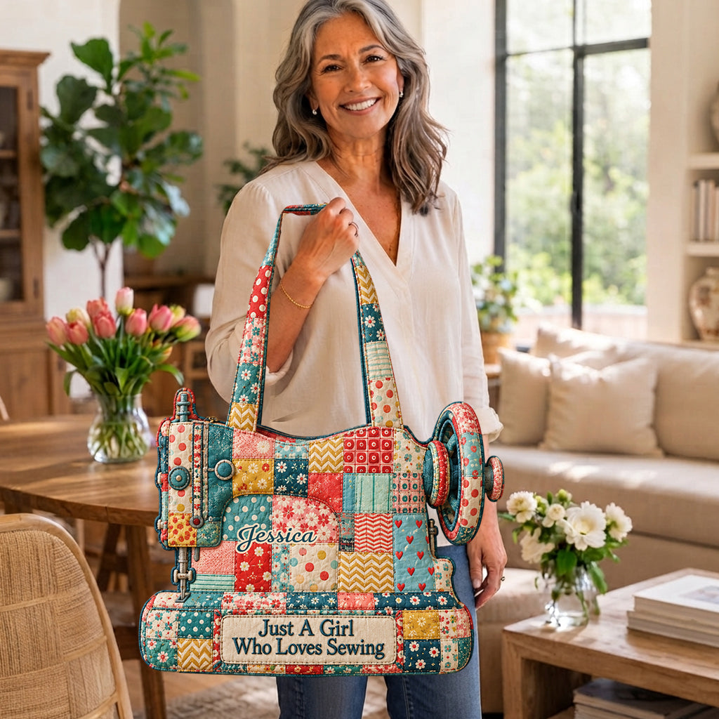 Just A Girl Who Loves Sewing - Personalized Sewing Custom Shape Tote Bag
