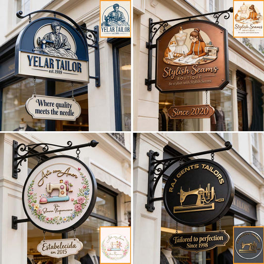 Logo de votre atelier de couture - Panneau mural en bois personnalisé pour la couture