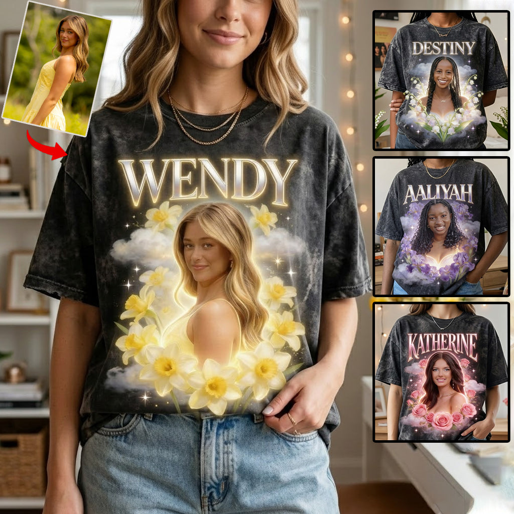 Custom Any Photo Birth Flower - Personalized Birth Month Flower Wash T-Shirt