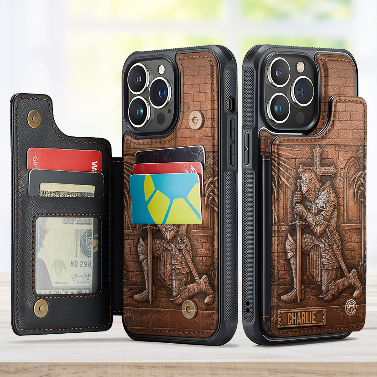 Chevalier de Dieu - Étui portefeuille chrétien personnalisé entièrement imprimé