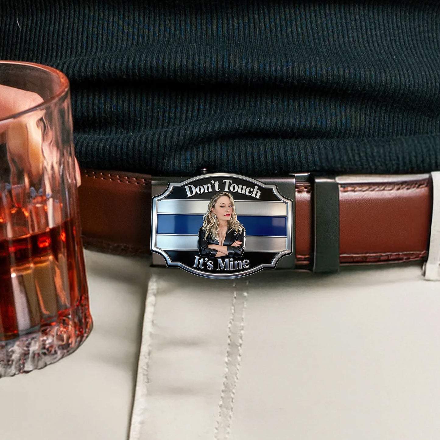 Es gehört mir - Personalisierter Leder-Gürtel für Paare mit geformter Schnalle