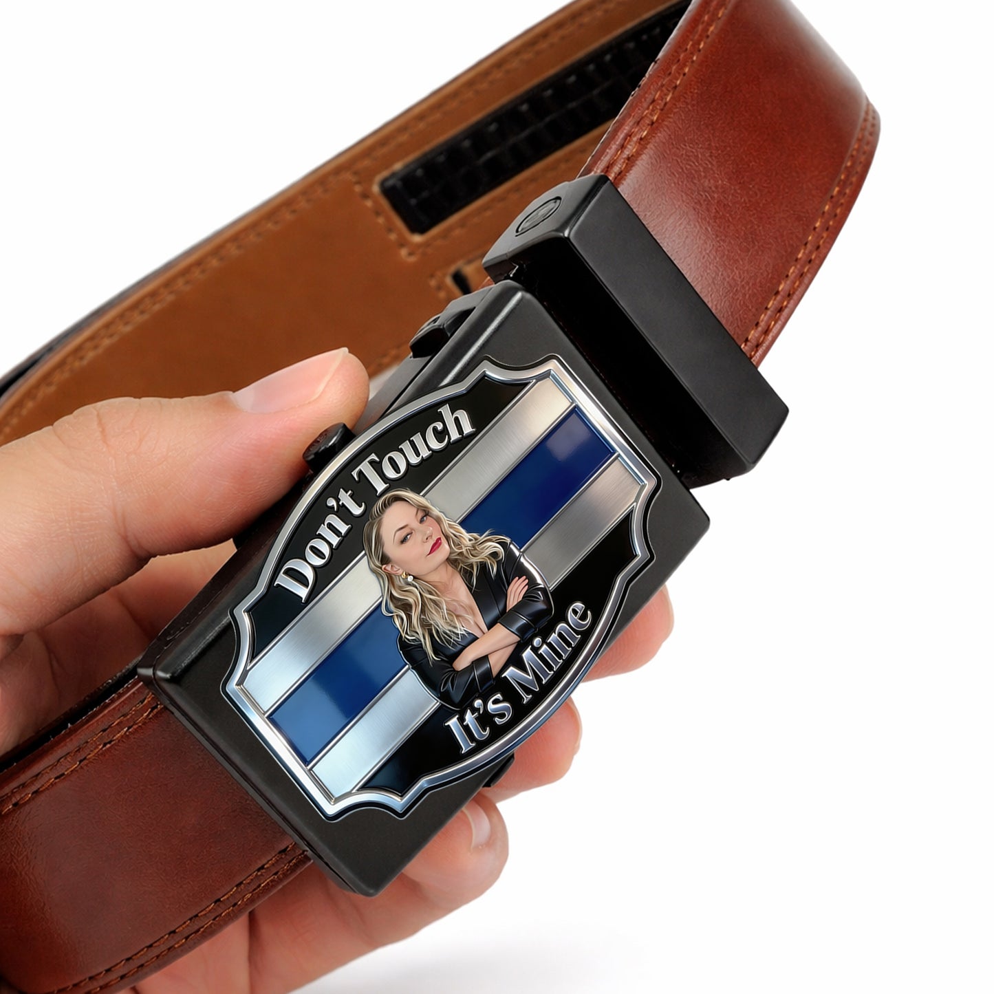Es gehört mir - Personalisierter Leder-Gürtel für Paare mit geformter Schnalle
